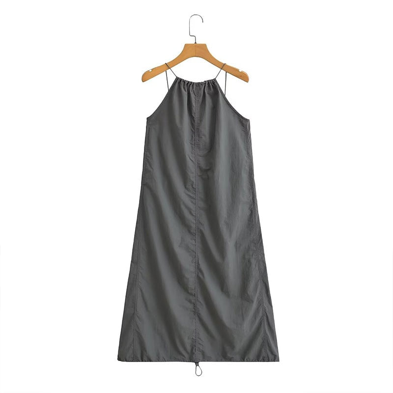 Robe à bretelles spaghetti sexy sans manches pour femme, couleur unie, dos nu, cordon de serrage, ligne A, mini robe pour femme, printemps été